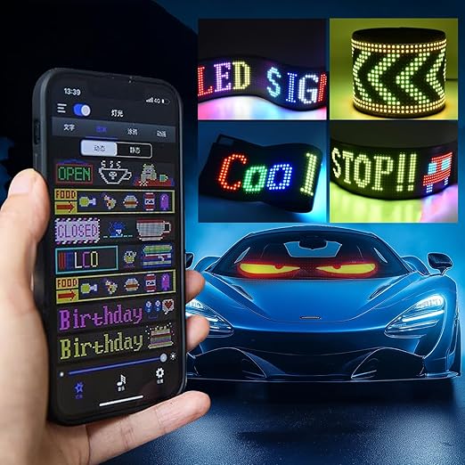 2.8 * 6.8 in Devil Eyes Light for Cars, Colorful Eye Lamp Soft Screen for Car Windows, Large Programmable Flexible LED Screen, DIY Car Dynamic LED Smart Colorful Eye Lamp Soft Screen