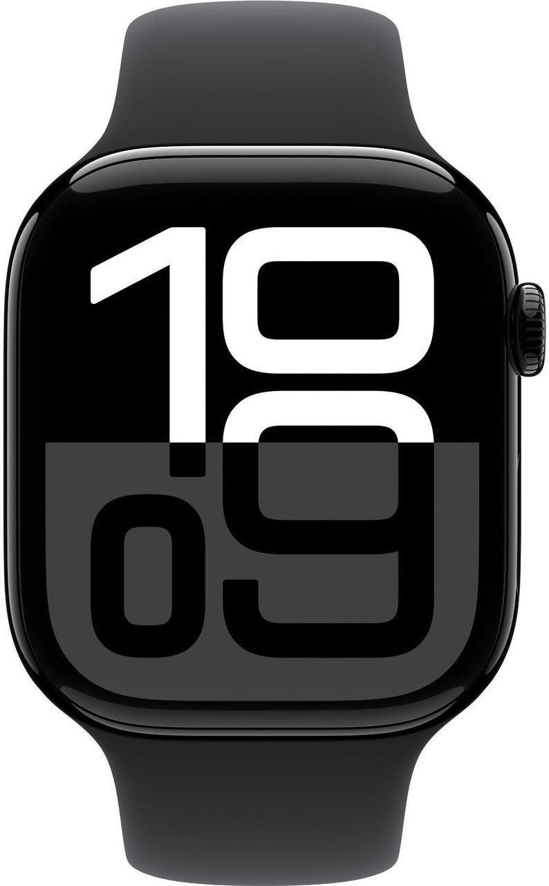 Apple Watch Series 10 GPS 46mm Jet Black Aluminium with Black Sport Band (Jet Black Strap, Medium)
