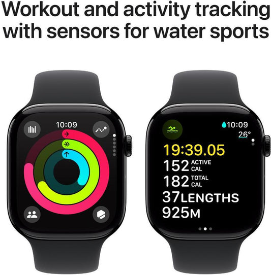 Apple Watch Series 10 GPS 46mm Jet Black Aluminium with Black Sport Band  (Jet Black Strap, Medium)