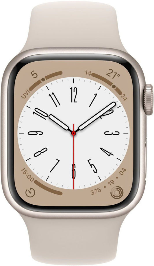 Apple Watch Series 8, 41mm GPS + Cellular ECG app, Temperature sensor, Crash Detection  (Starlight Sport Strap, Regular)